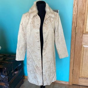 Laura Ashley Petites Gold Metallic Floral Brocade Coat PS Button Front Collared